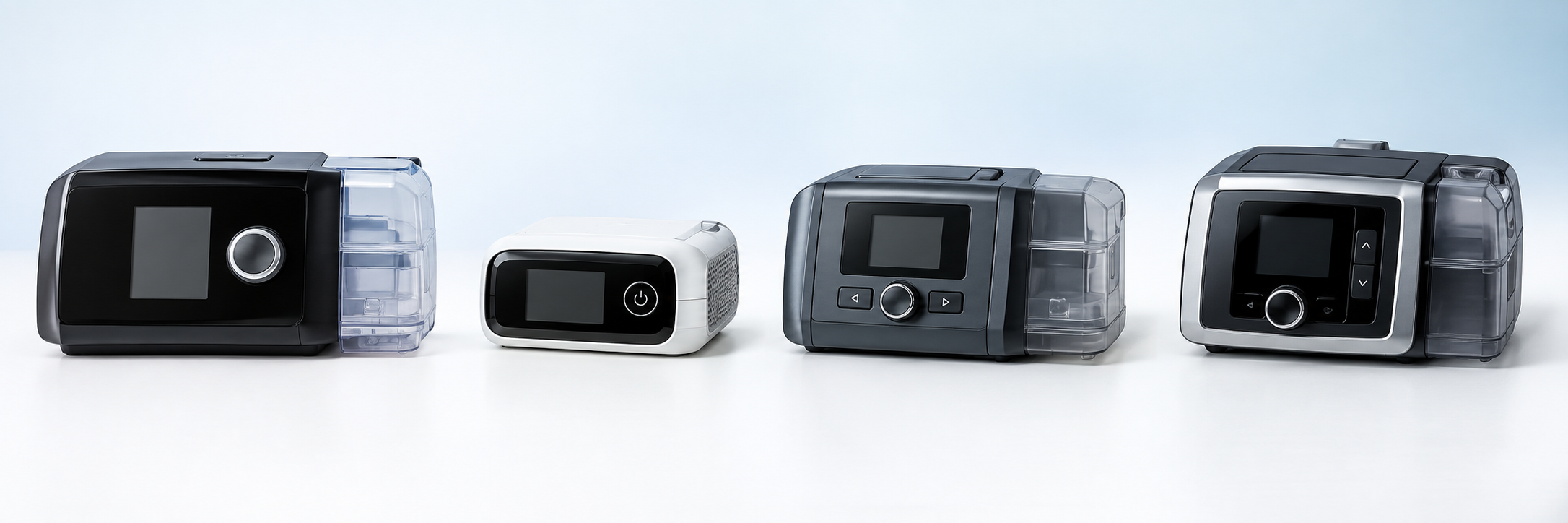 Illustration showing several styles of CPAP machine